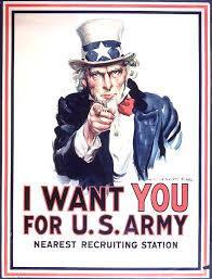 Because this poster was so popular, President Roosevelt decided to use the image of Uncle Sam again in this propaganda poster to encourage young men to join the U.S. Army in World War II.