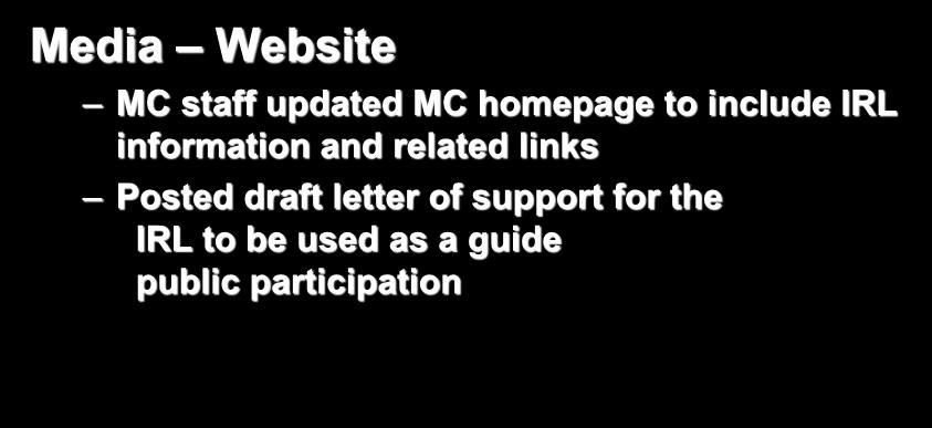 Media Website MC staff updated MC homepage to include IRL