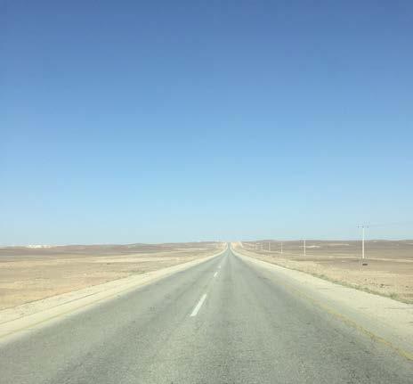 The desert road leading to Azraq Refugee Camp.