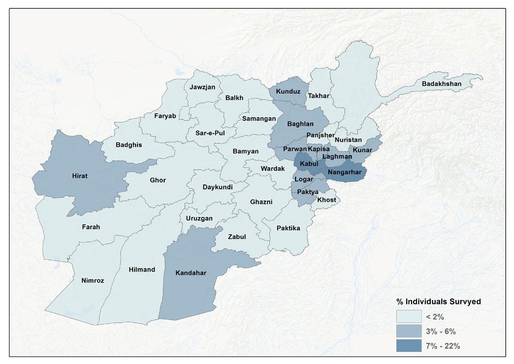Provinces of departure and transit routes: Afghan nationals surveyed Eighty-seven per cent of Afghan nationals surveyed departed from Afghanistan. The rest departed from Iran, Pakistan, and Turkey.