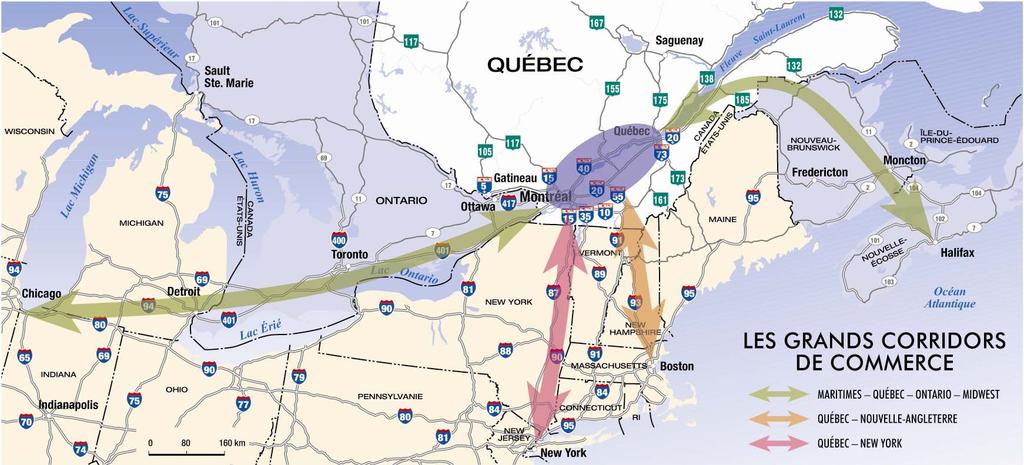 Main trade corridors Maritimes Québec Ontario U.S.