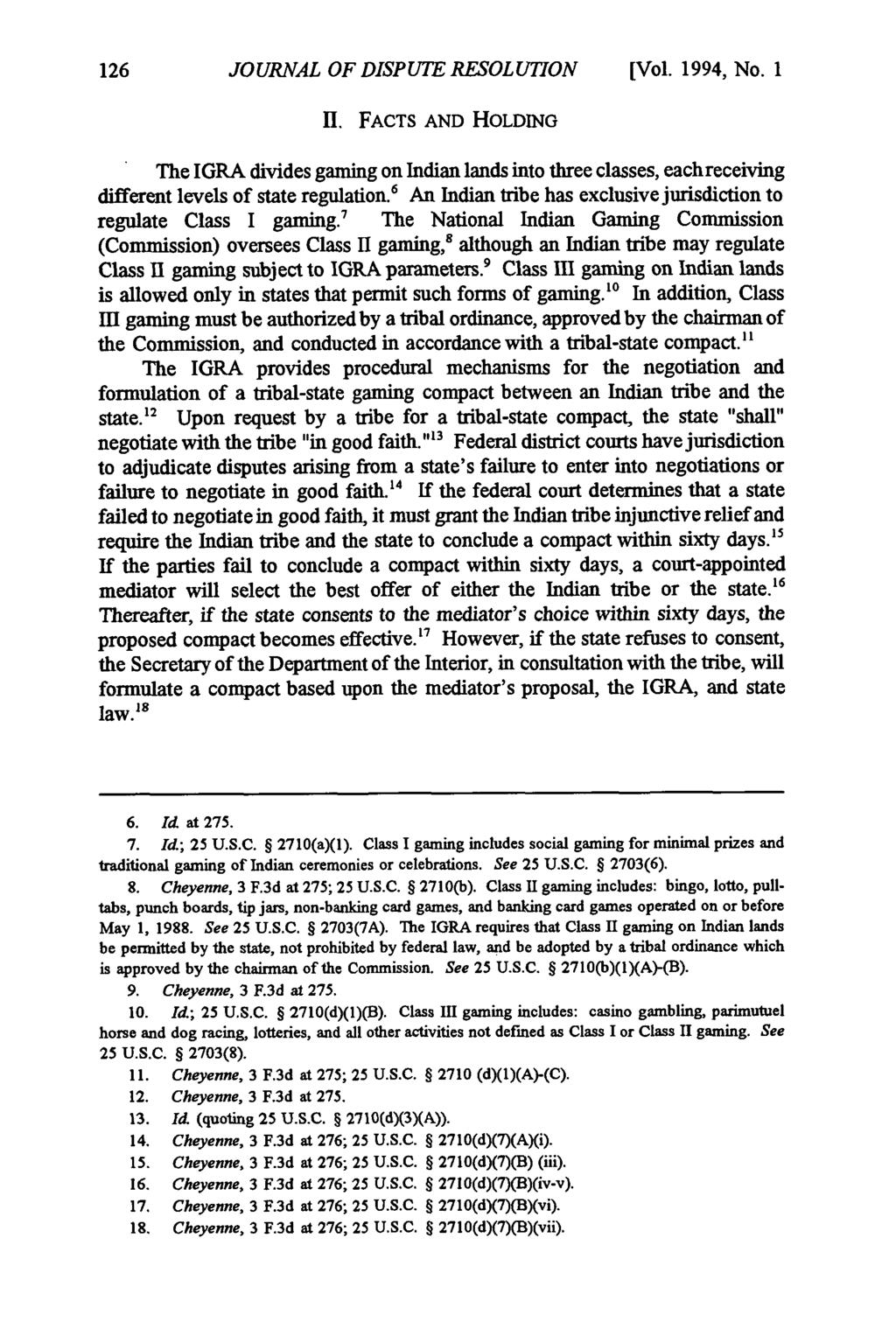 Journal of Dispute Resolution, Vol. 1994, Iss. 1 [1994], Art. 12 JOURNAL OF DISPUTE RESOLUTION [Vol. 1994, No. I II.