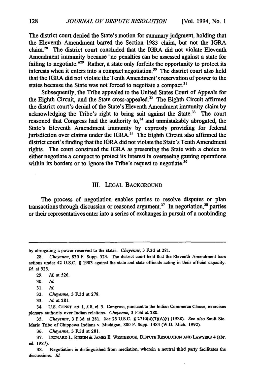 Journal of Dispute Resolution, Vol. 1994, Iss. 1 [1994], Art. 12 JOURNAL OF DISPUTE RESOLUTION [Vol. 1994, No.