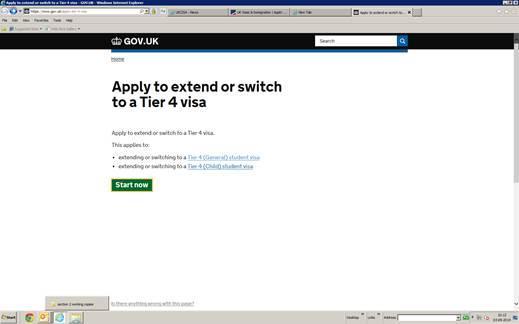 applicant has registered they should log out and return to www.gov.uk/apply-tier-4-visa; they should not use the form finder to start the application.