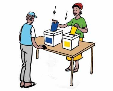 Informs the voter saying (Select your candidate, tick with a pen or a mark with a thumbprint against the candidate of choice in the blank box that corresponds to the symbol/photo of the candidate)