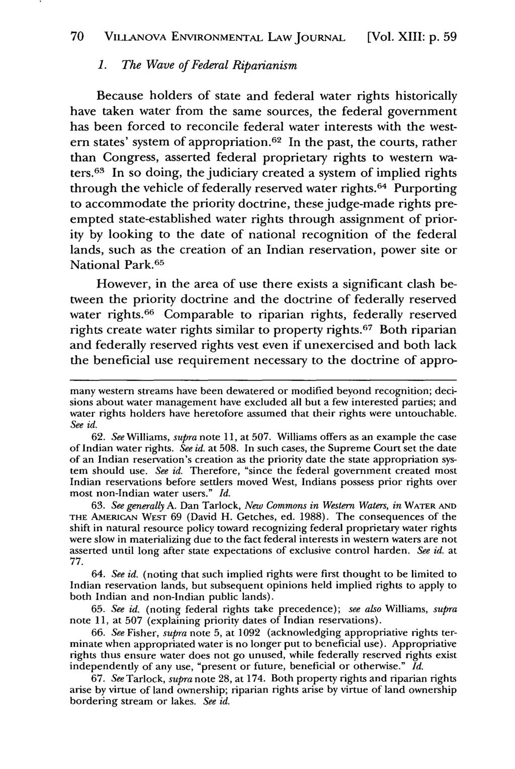 Villanova Environmental Law Journal, Vol. 13, Iss. 1 [2002], Art. 2 70 VILLANOVA ENVIRONMENTAL LAW JouRNAL [Vol. XIII: p. 59 1.