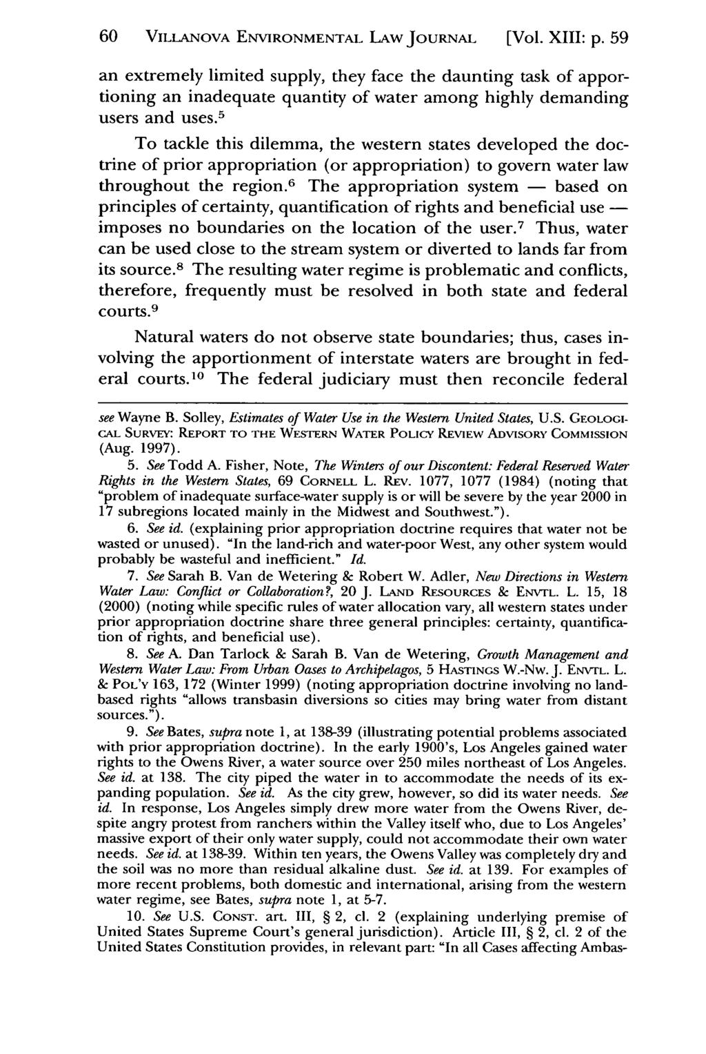 60 VILLANOVA Villanova Environmental ENVIRONMENTAL Law Journal, LAW Vol. 13, JouRNAL Iss. 1 [2002], Art. [Vol. 2 XIII: p.