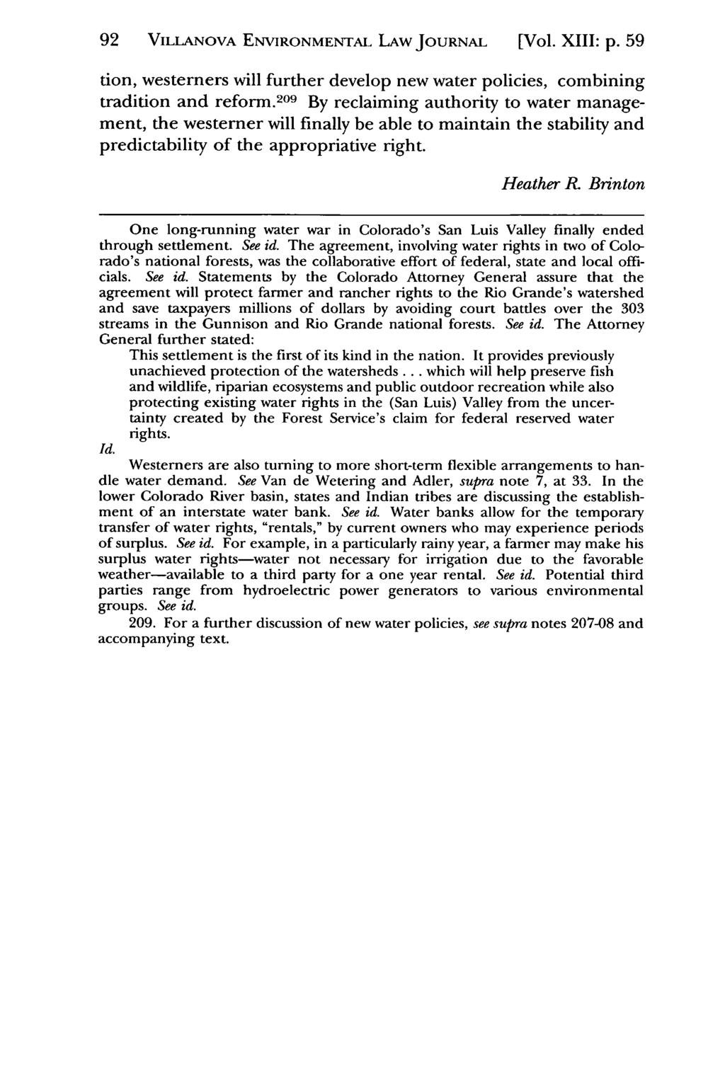 92 VILLANOVA Villanova Environmental ENVIRONMENTAL Law Journal, LAW Vol. 13, JOURNAL Iss. 1 [2002], Art. [Vol. 2 XIII: p.
