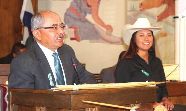 Yazzie during the opening day of the 2018  PHOTO (above): Council Delegate Nelson BeGaye recognized Bailey Bates for achieving the 2017 Indian National Finals Rodeo