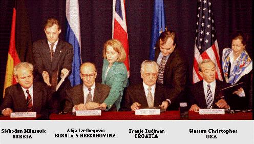 Observations on Political Agreements Source: Institute for Global Communications. Leaders sign Dayton Peace Accords.