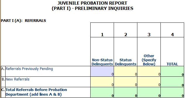 JUVENILE PROBATION QUARTERLY REPORT Columns Referral Categories The categories designated in Part I (A), Columns 1-3, are defined as follows: 1.
