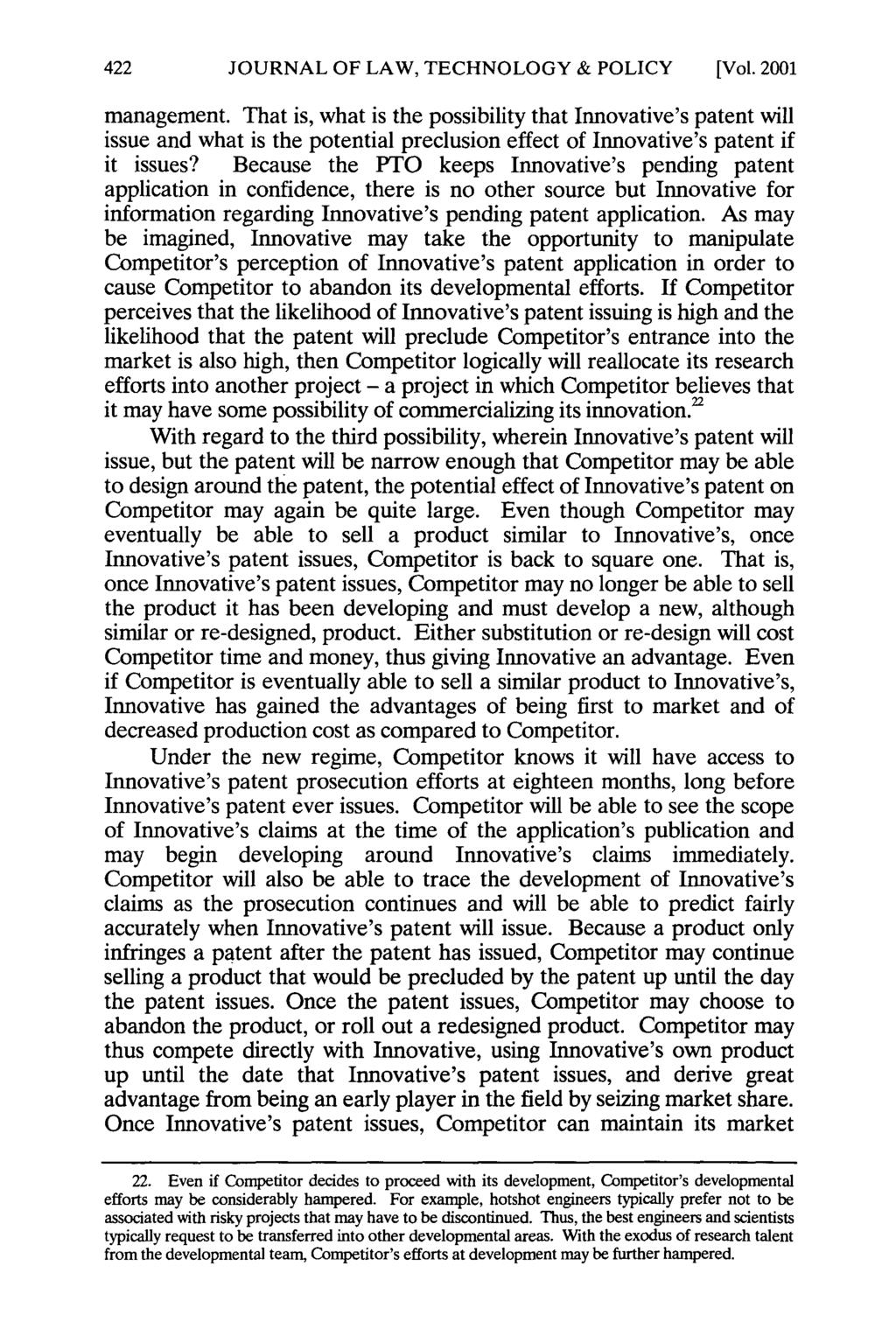 JOURNAL OF LAW, TECHNOLOGY & POLICY [Vol. 2001 management.