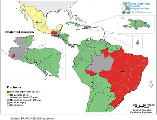 ` Control and Elimination of Five Neglected Diseases in Latin America and the Caribbean, There is evidence of the presence of blinding trachoma in Brazil, Guatemala and Mexico (see fig. 8).