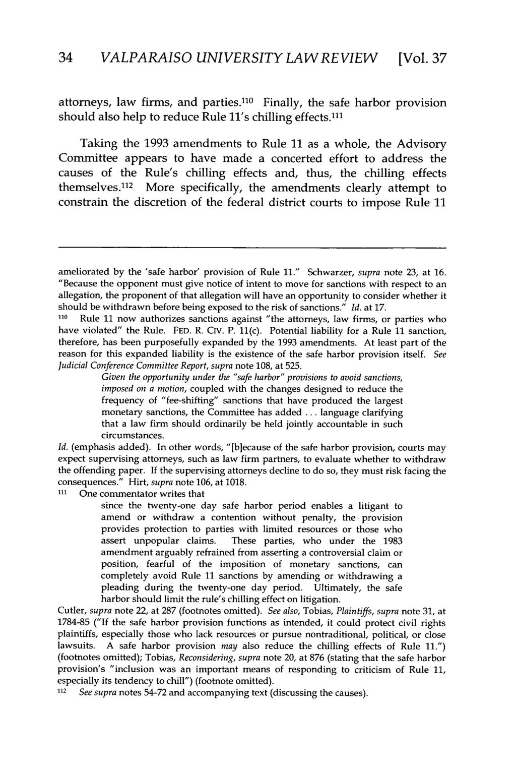 Valparaiso University Law Review, Vol. 37, No. 1 [2002], Art. 8 34 VALPARAISO UNIVERSITY LAWREVIEW [Vol. 37 attorneys, law firms, and parties.