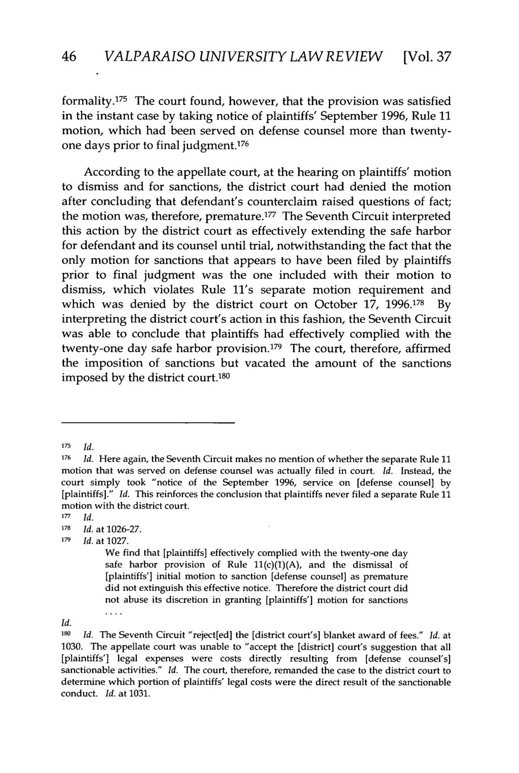 Valparaiso University Law Review, Vol. 37, No. 1 [2002], Art. 8 46 VALPARAISO UNIVERSITY LAWREVIEW [Vol. 37 formality.