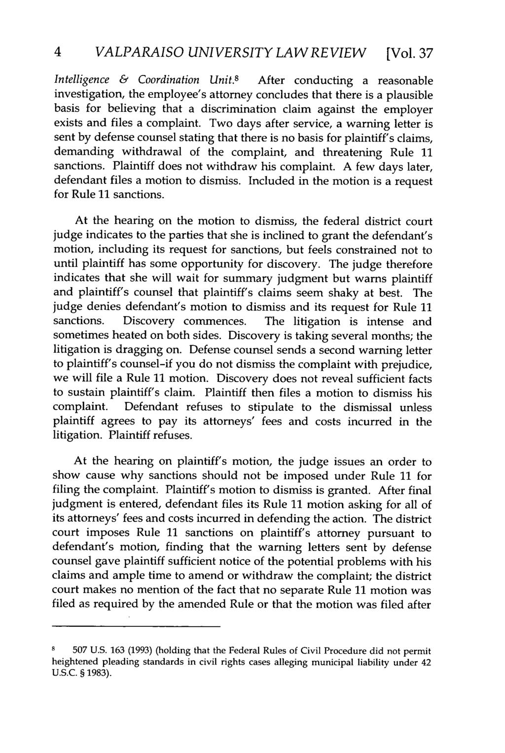 Valparaiso University Law Review, Vol. 37, No. 1 [2002], Art. 8 4 VALPARAISO UNIVERSITY LAW REVIEW [Vol.37 Intelligence & Coordination Unit.