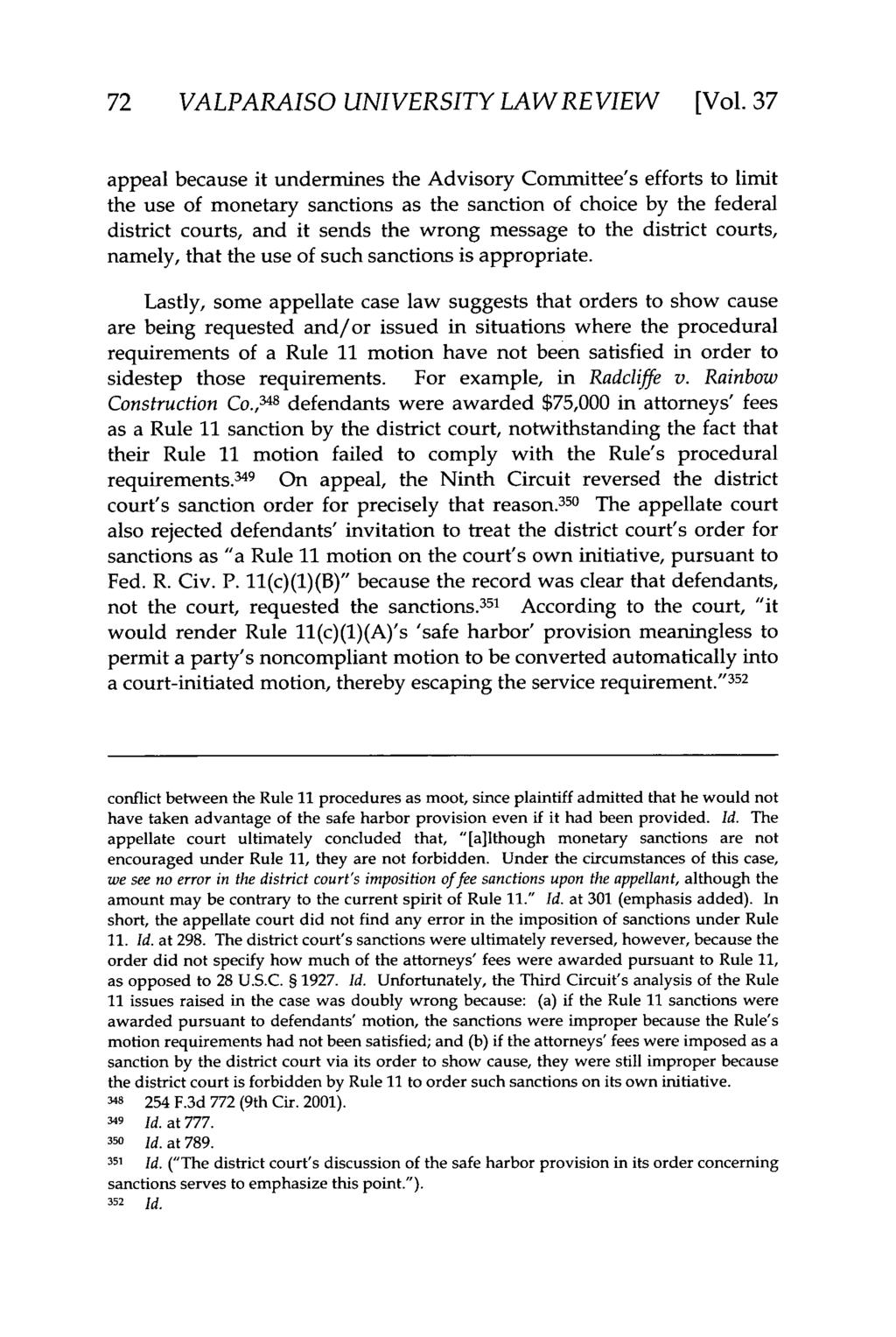 Valparaiso University Law Review, Vol. 37, No. 1 [2002], Art. 8 72 VALPARAISO UNIVERSITY LAW REVIEW [Vol.