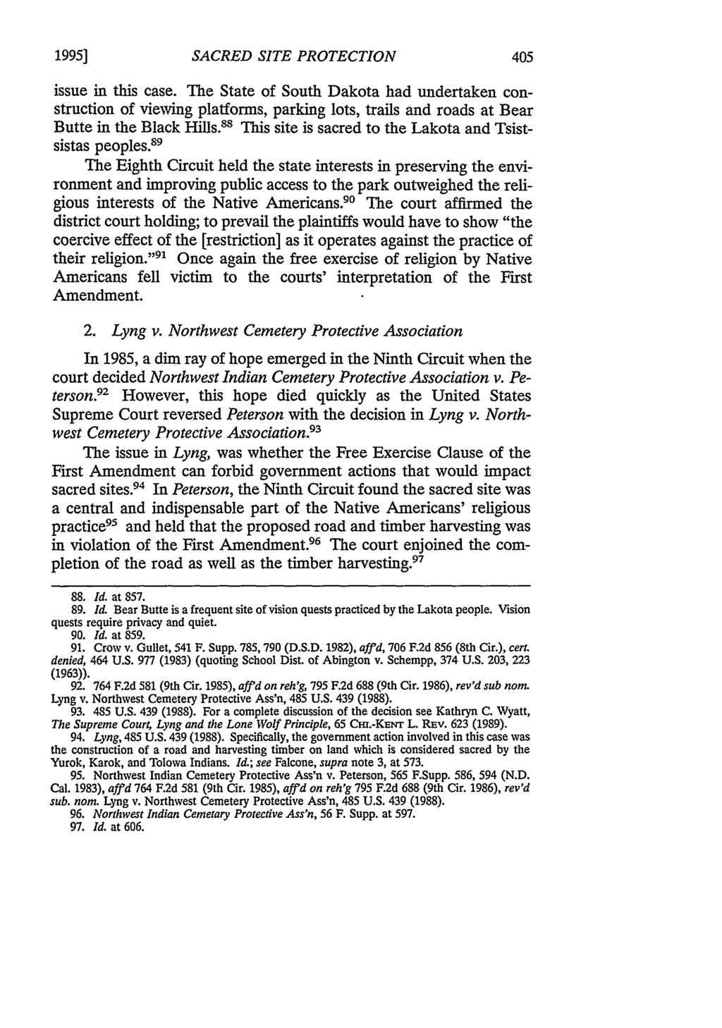 1995] Griffin: Sacred Site Protection against a Backdrop of Religious Intoleranc SACRED SITE PROTECTION issue in this case.