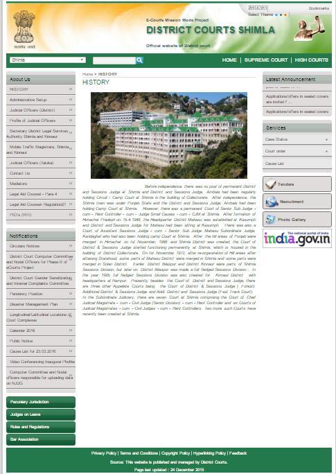 259 Screen shot of the Home page of the Website of District Courts, Shimla. Case In