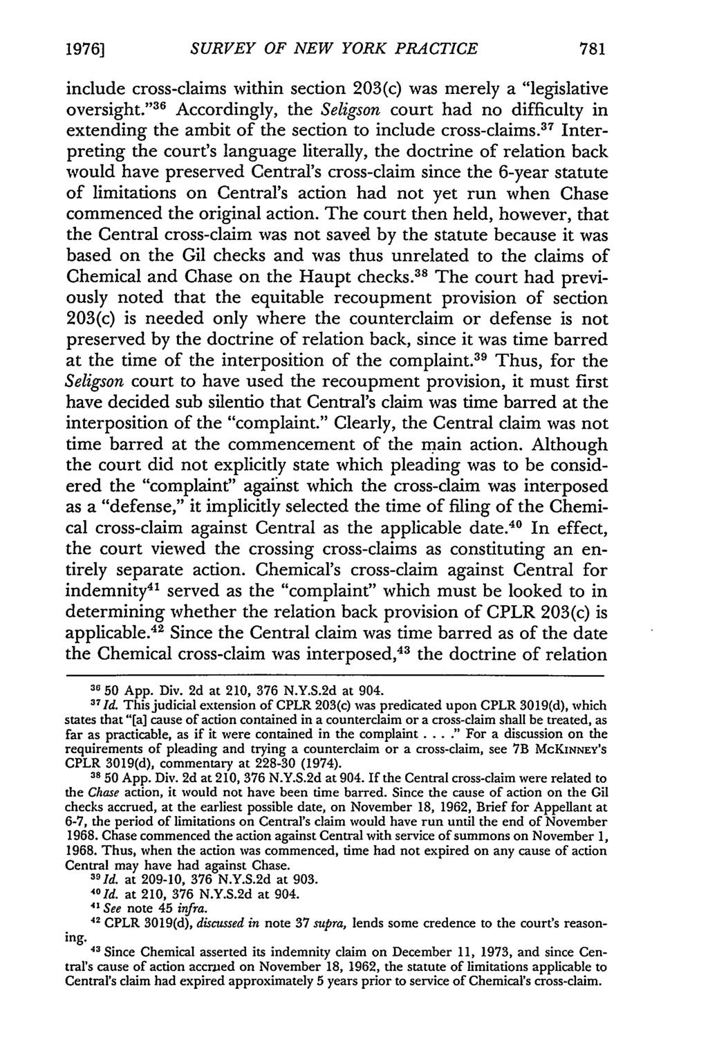 1976] SURVEY OF NEW YORK PRACTICE include cross-claims within section 203(c) was merely a "legislative oversight.