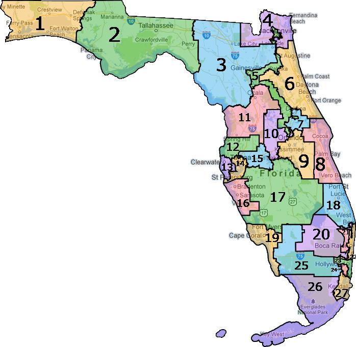 #3 Florida Congressional Districts Each state is divided into different districts. Each district elects its own representative to the House of Representatives.