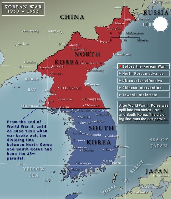 Americans Fight In Korea The focus of attention turned to the peninsula of Korea, separated from northeast China by the Yalu River.