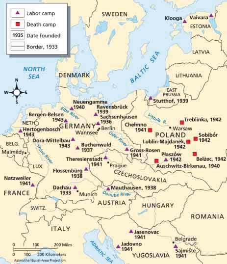 Concentration Camps, 1933 1945 Interpreting Maps As the German army invaded surrounding countries, Hitler ordered the construction of concentration camps, which became sites of enforced labor and