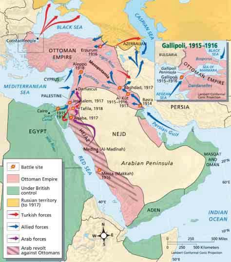 War in the Middle East, 1914 1918 Interpreting Maps When the Ottomans entered World War I on the side of the Central Powers, their once-powerful empire was close to collapse.