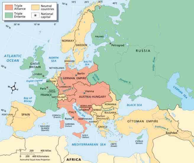 Europe and the Middle East on the Eve of World War I, 1914 Interpreting Maps The Triple Alliance and the Triple Entente divided Europe into two hostile camps. Skills Assessment: 1.