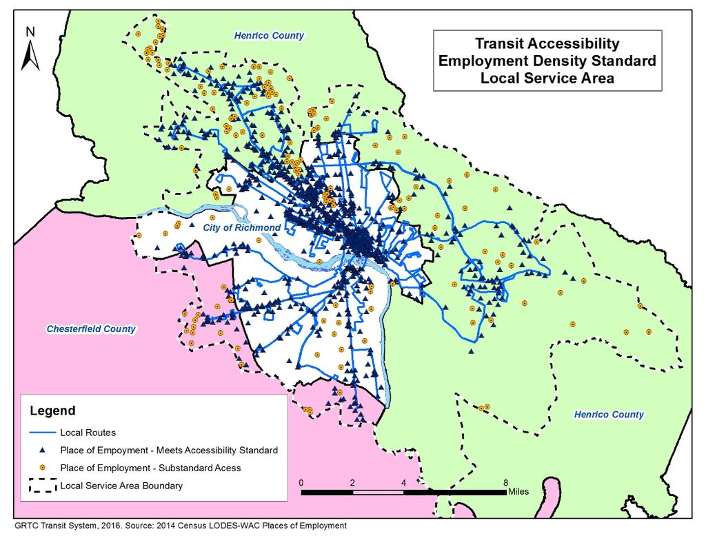 GRTC Transit System Level and Quality of Service Analysis Methodology/Analysis - Employment To measure employment density, this analysis used 2014 Census LODES-WAC (Longitudinal Employer-Household