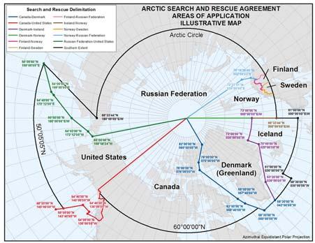 110 Meld. St. 7 (2011 2012) Report to the Storting (white paper) 2011 2012 Figure 10.4 Search and rescue responsibilities in the Arctic.