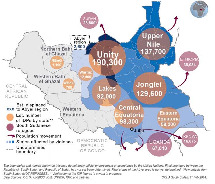 South Sudan Crisis Situation report as of 10 February 2014 Report number 18 This report is produced by OCHA South Sudan in collaboration with humanitarian partners.