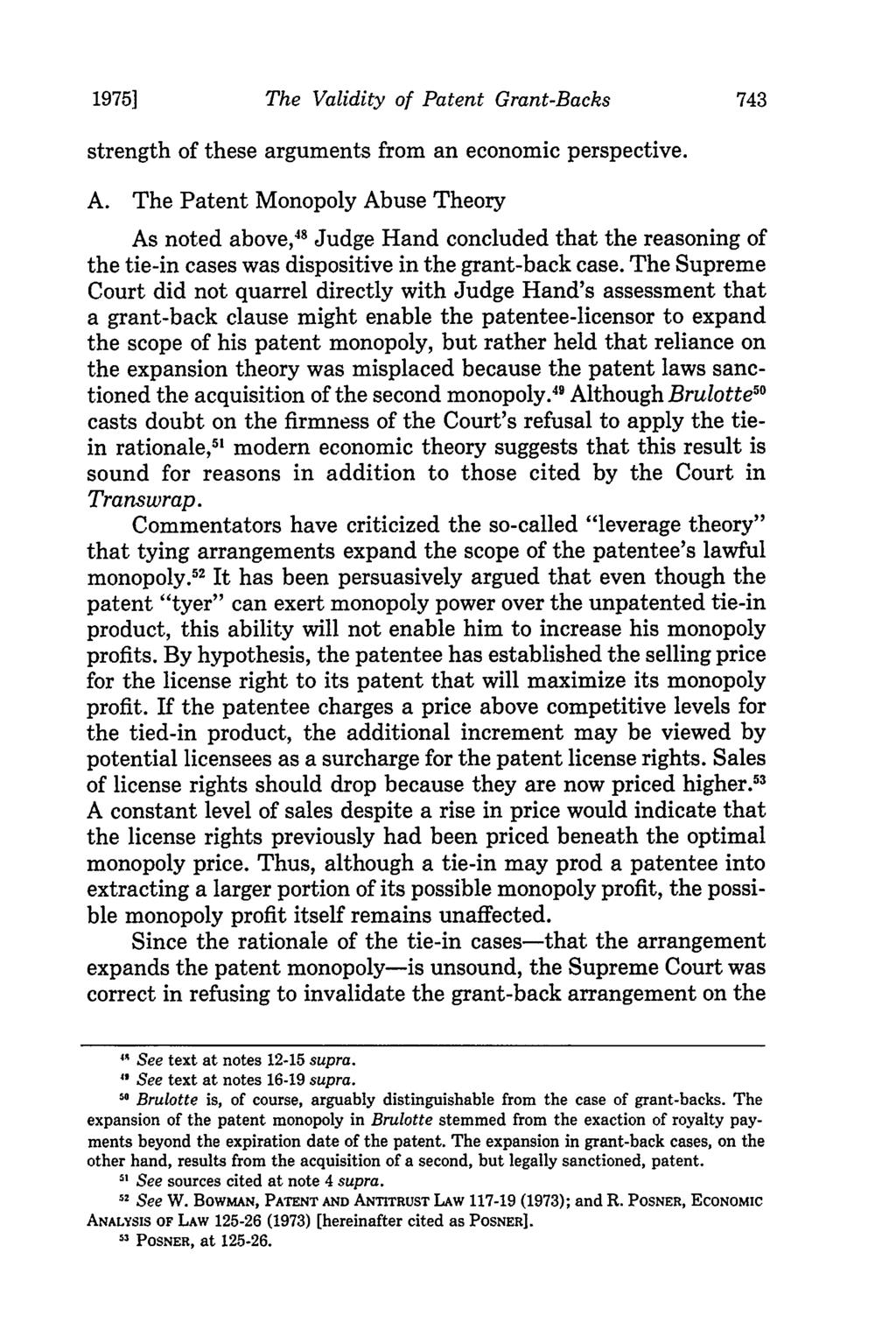 19751 The Validity of Patent Grant-Backs strength of these arguments from an economic perspective. A.