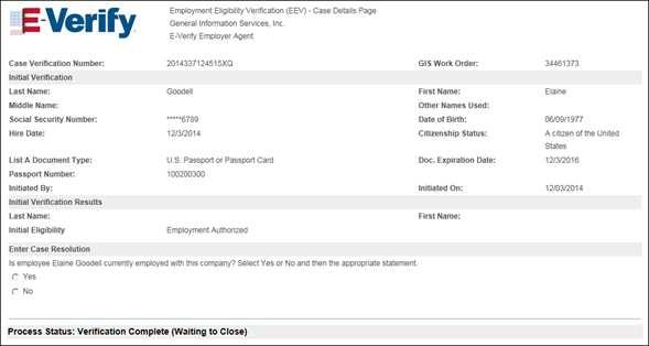Photo Matching 7 Step 3: The Case Details page refreshes to display the Enter Case Resolution section with the Is (Employee Name)
