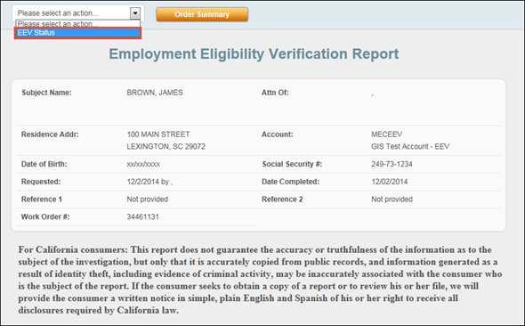 Click the Name column hyperlink of the corresponding employee for which you want to view the EEV Order Summary report.