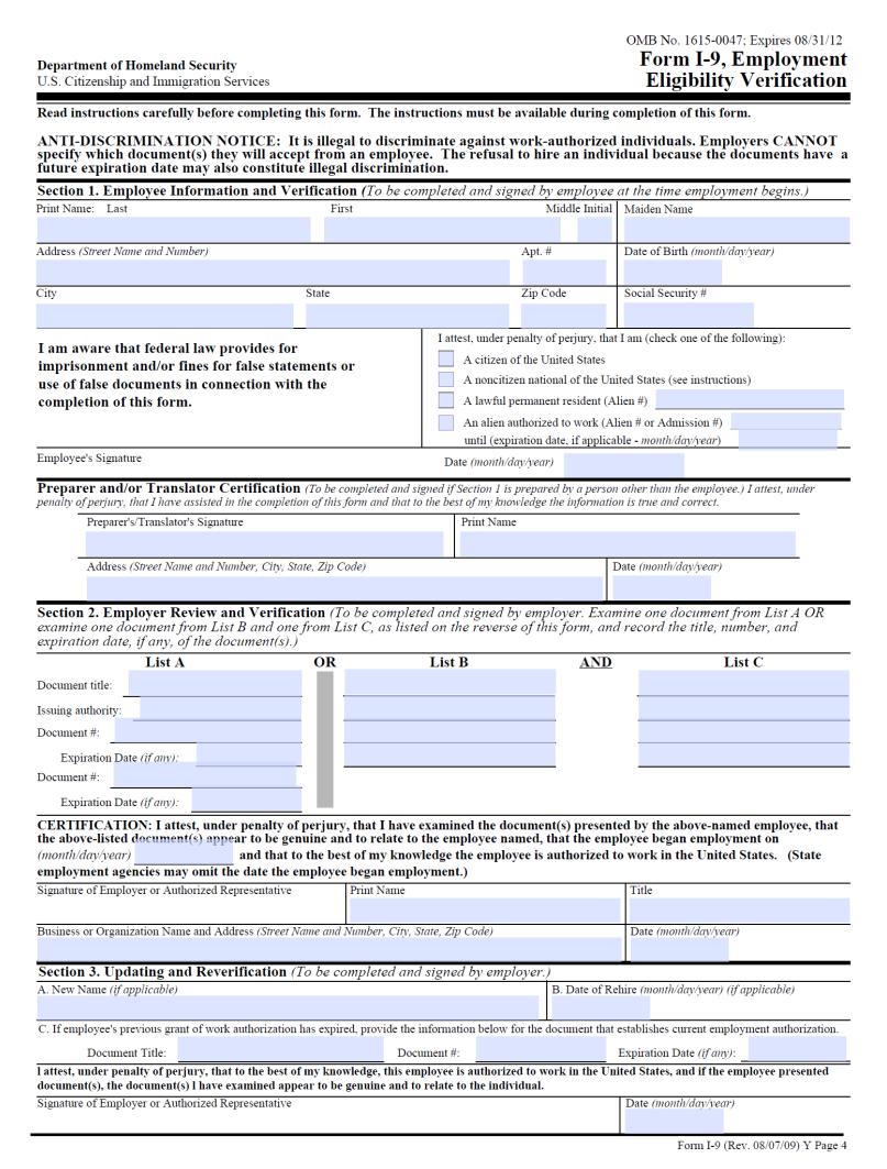 Document Abuse & Form I-9 The Form I-9 s purpose is to establish a worker s identity and