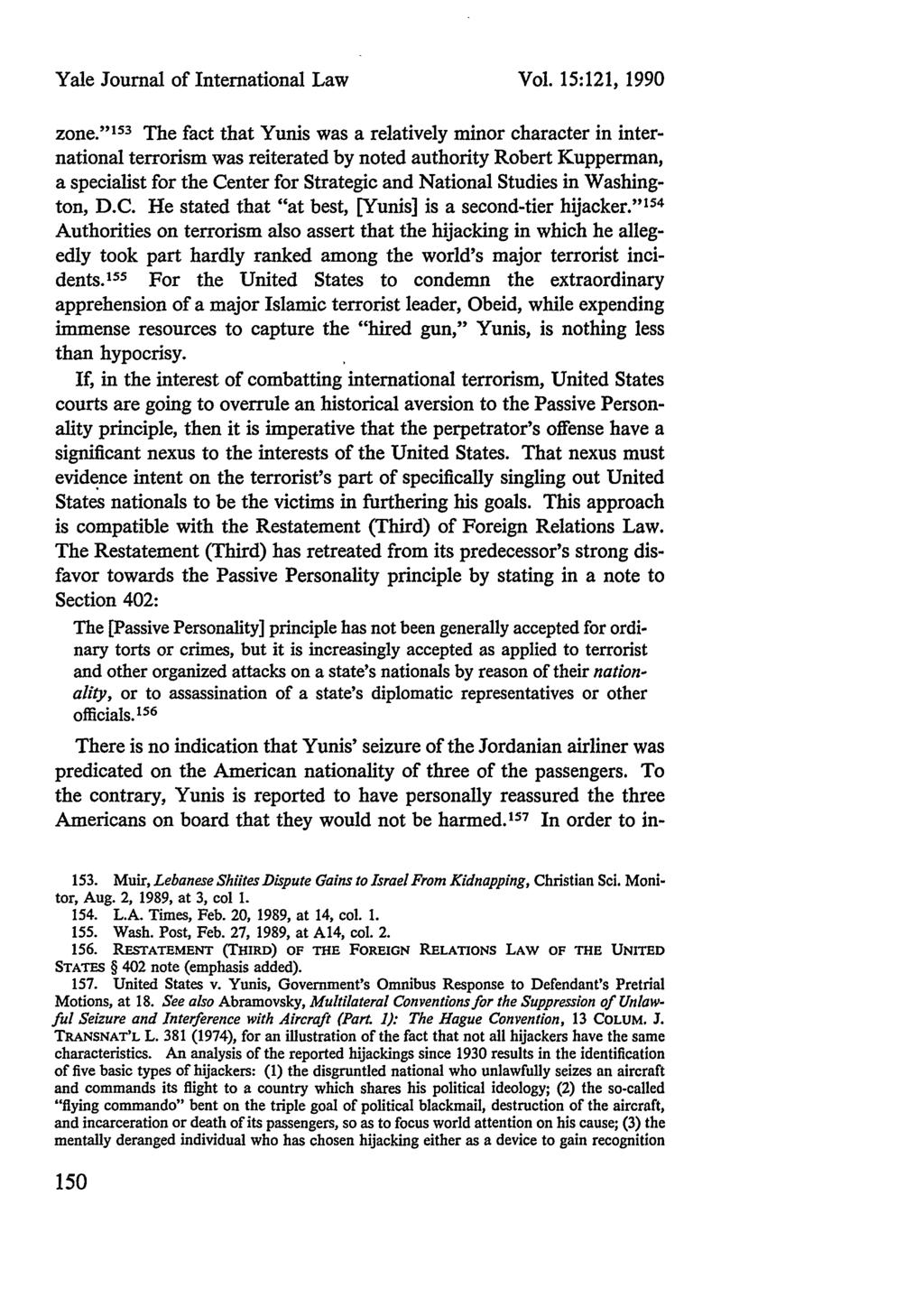 Yale Journal of International Law Vol. 15:121, 1990 zone.