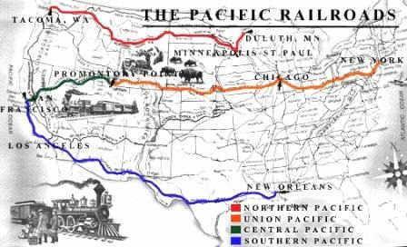 The Union Pacific and the Pacific Central sold land alongside the tracks to profit from their building.