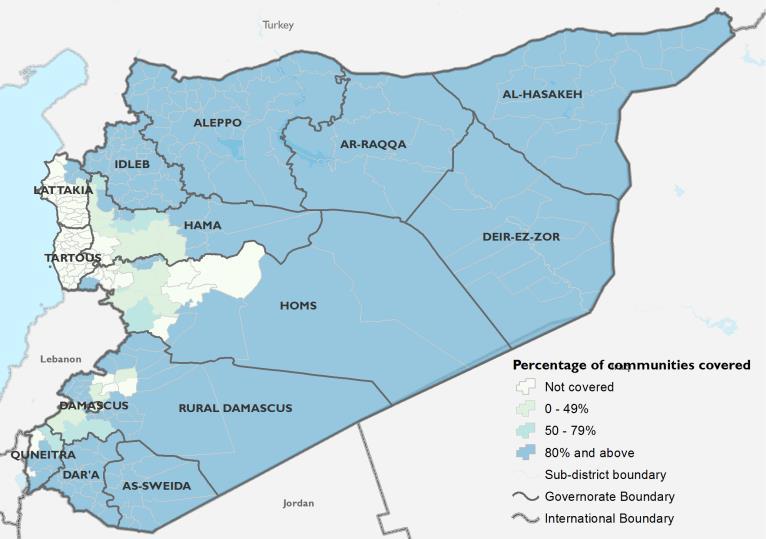 5. Coverage NPM assessments of the communities within the accessible governorates of Syria are carried out by taking the list of communities on existing datasets (p-codes) used by OCHA and