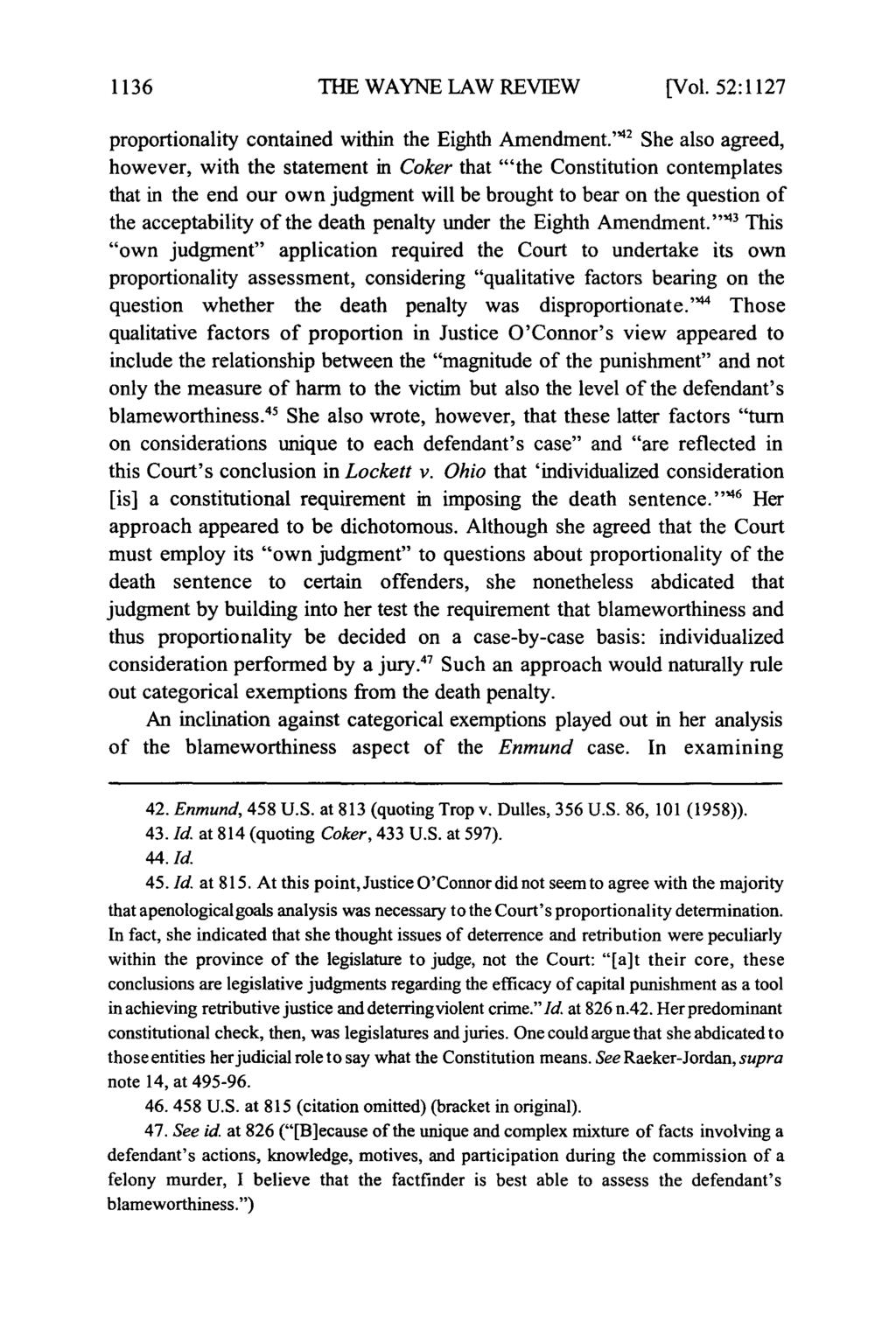 1136 THE WAYNE LAW REVIEW [Vol. 52:1127 proportionality contained within the Eighth Amendment.