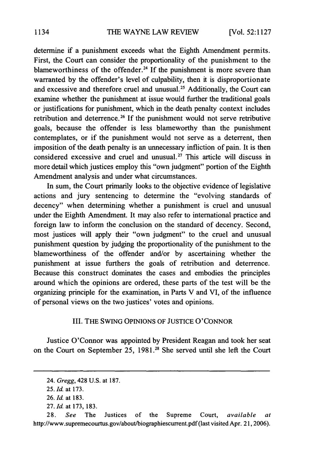 1134 THE WAYNE LAW REVIEW [Vol. 52:1127 determine if a punishment exceeds what the Eighth Amendment permits.