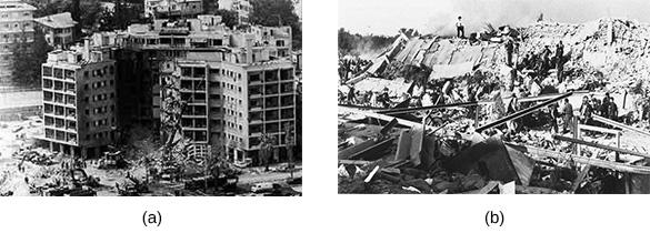 938 Chapter 31 From Cold War to Culture Wars, 1980-2000 Figure 31.11 The suicide bombing of the U.S. Embassy in Beirut (a) on April 18, 1983, marked the first of a number of attacks on U.S. targets in the region.