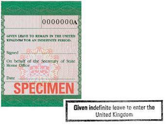 of Abode sticker: A passport, biometric ID card or