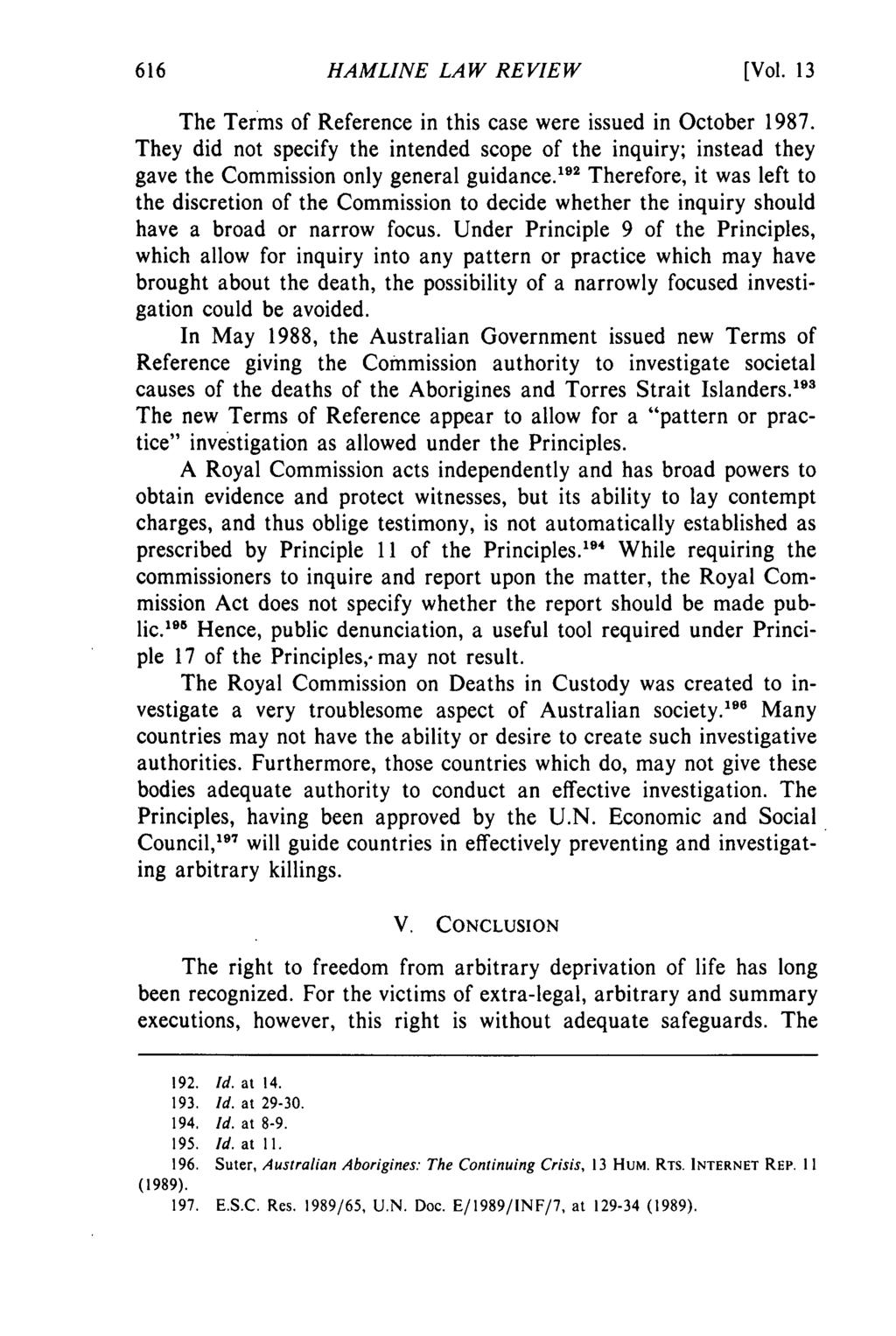 HAMLINE LAW REVIEW [Vol. 13 The Terms of Reference in this case were issued in October 1987.