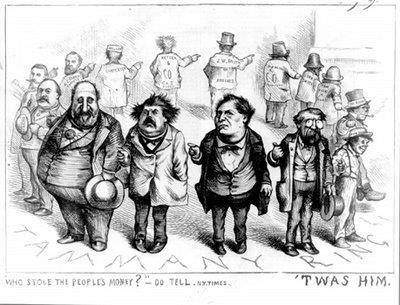 Tammany Hall - Most infamous NYC political machine - Led by Boss Tweed (William Macy Tweed) - Stole millions through patronage, bribes, kickbacks, and fraudulent contracts - Exposed by the cartoons