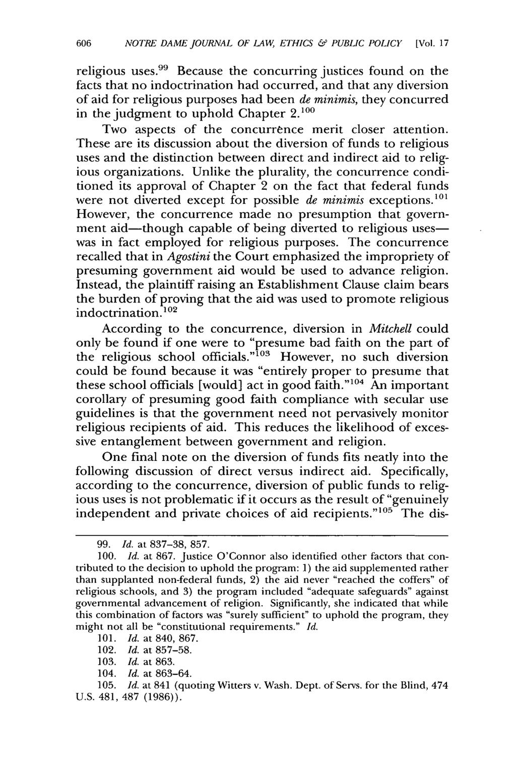 606 NOTRE DAME JOURNAL OF LAW, ETHICS & PUBLIC POLICY [Vol. 17 religious uses.