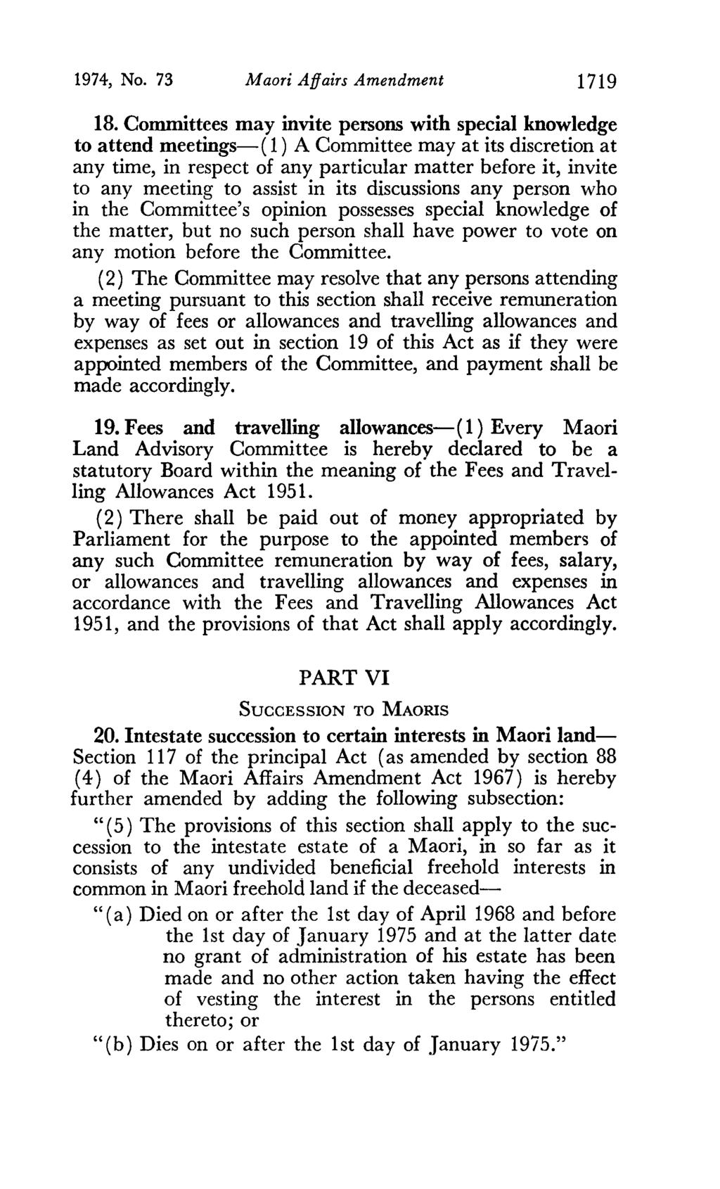 1974, No. 73 Maori Affairs Amendment 1719 18.