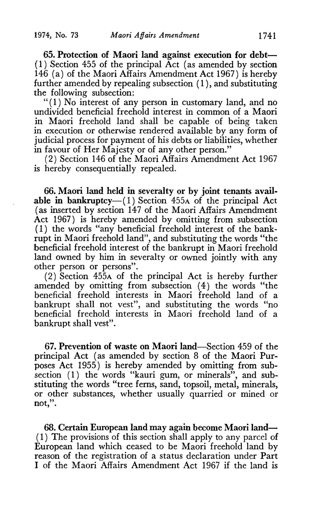 1974, No. 73 Maori Affairs Amendment 1741 65.