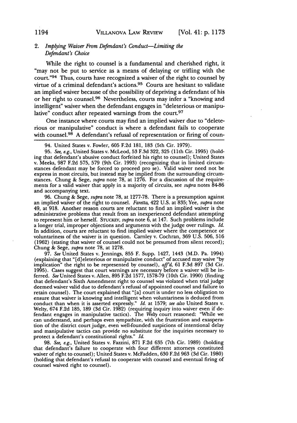 Villanova Law Review, Vol. 41, Iss. 4 [1996], Art. 8 1194 VILLANOVA LAW REVIEW [Vol. 41: p. 1173 2.
