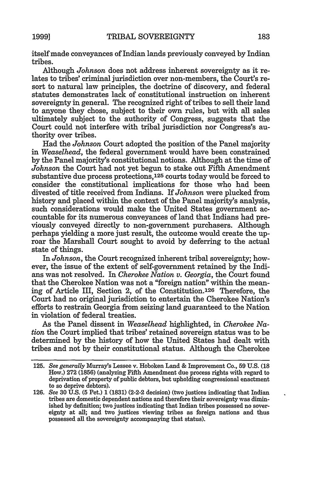 1999] TRIBAL SOVEREIGNTY itself made conveyances of Indian lands previously conveyed by Indian tribes.